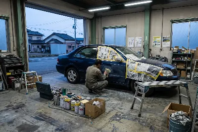 自動車の板金・塗装作業をしている様子