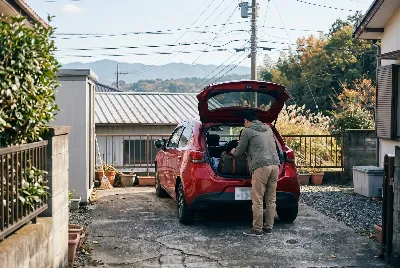 レンタカーの受付・貸出をしている様子
