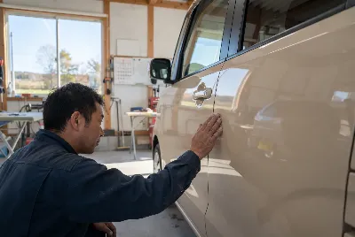 自動車の板金・塗装作業をしている様子
