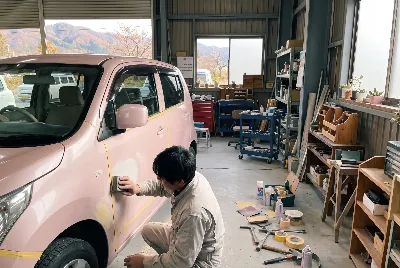 自動車の板金・塗装作業をしている様子