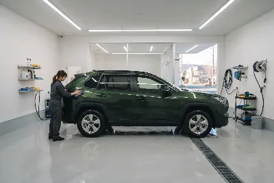 自動車のコーティング・洗車をしている様子