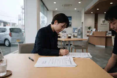 カーリースの契約・引き渡しをしている様子