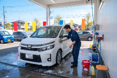 自動車のコーティング・洗車をしている様子