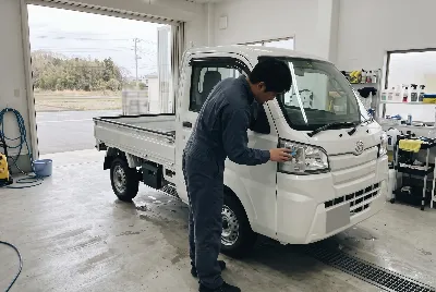 自動車のコーティング・洗車をしている様子