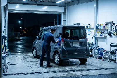 自動車のコーティング・洗車をしている様子
