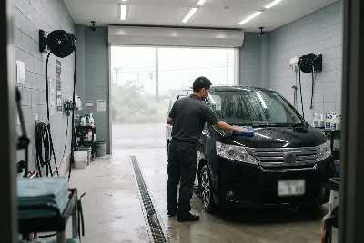 自動車のコーティング・洗車をしている様子