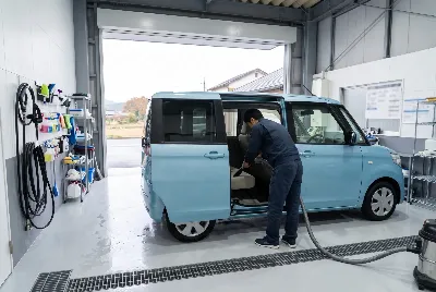 自動車のコーティング・洗車をしている様子