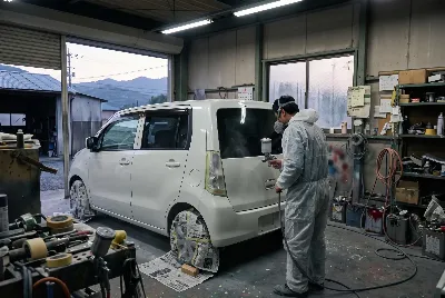 自動車の板金・塗装作業をしている様子