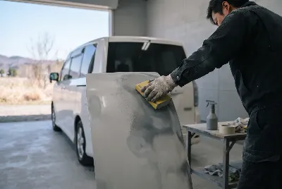 自動車の板金・塗装作業をしている様子