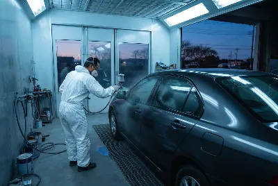 自動車の板金・塗装作業をしている様子