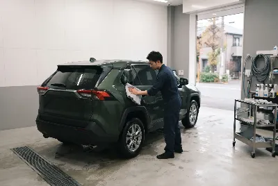 自動車のコーティング・洗車をしている様子