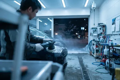 自動車のコーティング・洗車をしている様子