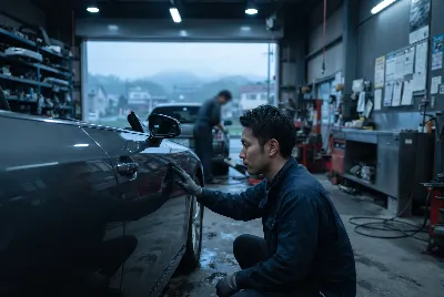 自動車の板金・塗装作業をしている様子