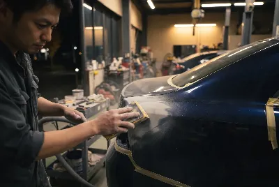 自動車の板金・塗装作業をしている様子