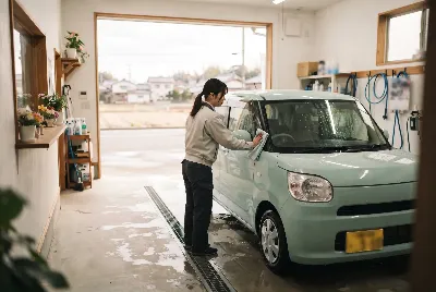 自動車のコーティング・洗車をしている様子