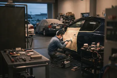 自動車の板金・塗装作業をしている様子