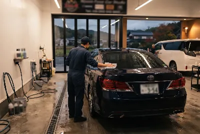 自動車のコーティング・洗車をしている様子