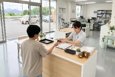 レンタカーの受付・貸出をしている様子
