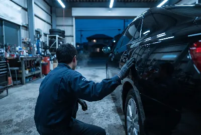 自動車の板金・塗装作業をしている様子
