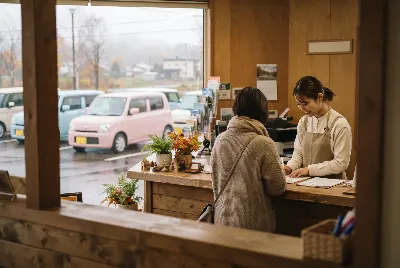 レンタカーの受付・貸出をしている様子