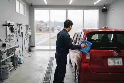 自動車のコーティング・洗車をしている様子