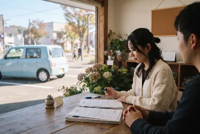カーリースの契約・引き渡しをしている様子