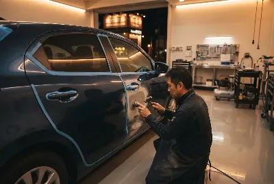 自動車の板金・塗装作業をしている様子
