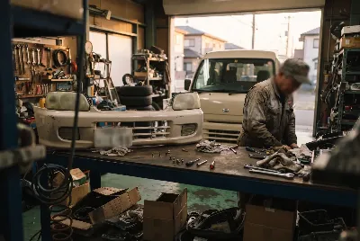 自動車の板金・塗装作業をしている様子