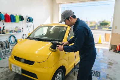 自動車のコーティング・洗車をしている様子