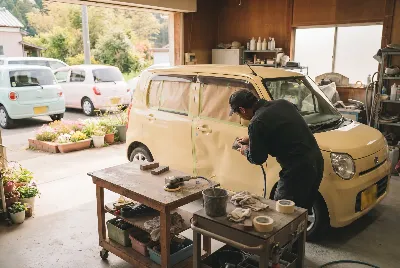 自動車の板金・塗装作業をしている様子