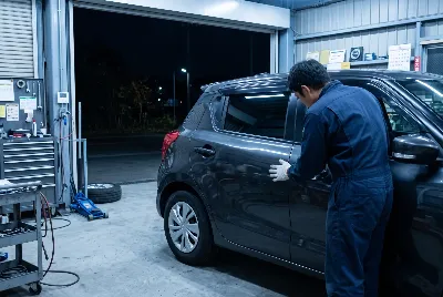 自動車の板金・塗装作業をしている様子