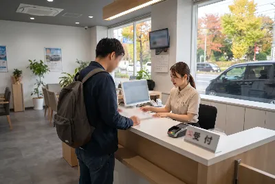 レンタカーの受付・貸出をしている様子