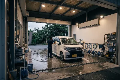 自動車のコーティング・洗車をしている様子