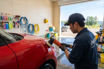 自動車のコーティング・洗車をしている様子