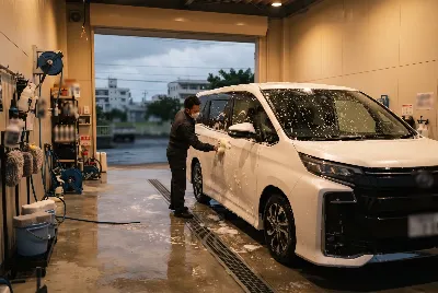 自動車のコーティング・洗車をしている様子