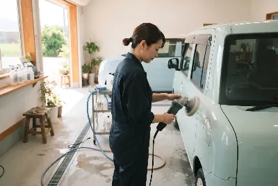 自動車のコーティング・洗車をしている様子