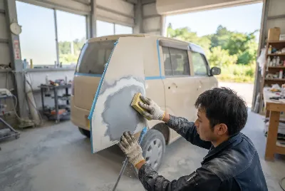 自動車の板金・塗装作業をしている様子