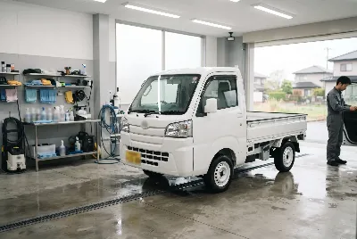 自動車のコーティング・洗車をしている様子