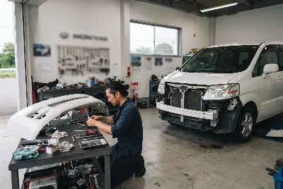 自動車の板金・塗装作業をしている様子