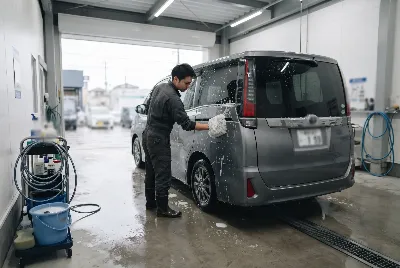 自動車のコーティング・洗車をしている様子