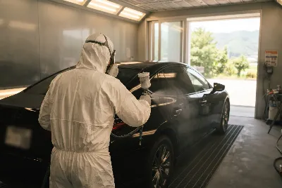 自動車の板金・塗装作業をしている様子