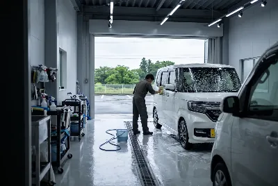 自動車のコーティング・洗車をしている様子
