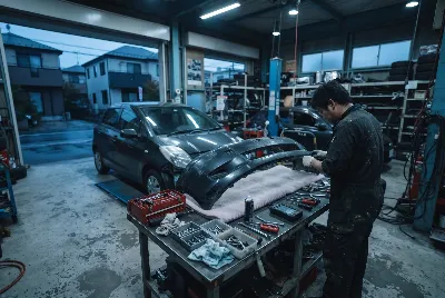 自動車の板金・塗装作業をしている様子