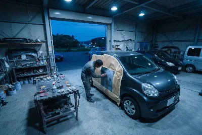自動車の板金・塗装作業をしている様子