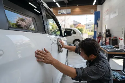 自動車の板金・塗装作業をしている様子