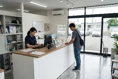 レンタカーの受付・貸出をしている様子