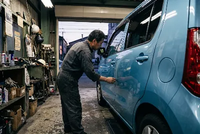 自動車の板金・塗装作業をしている様子