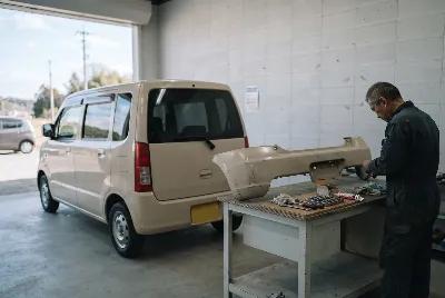 自動車の板金・塗装作業をしている様子
