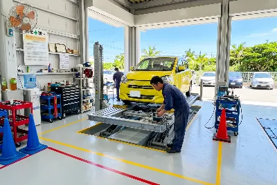 自動車の板金・塗装作業をしている様子