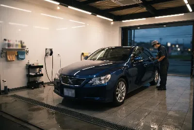 自動車のコーティング・洗車をしている様子